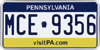 PA license plate MCE9356