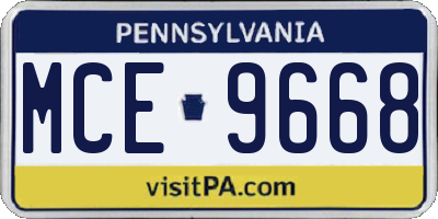 PA license plate MCE9668