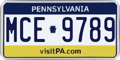 PA license plate MCE9789
