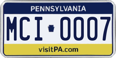 PA license plate MCI0007