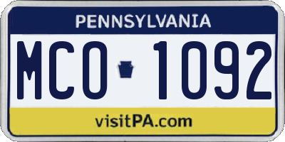 PA license plate MCO1092