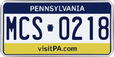 PA license plate MCS0218