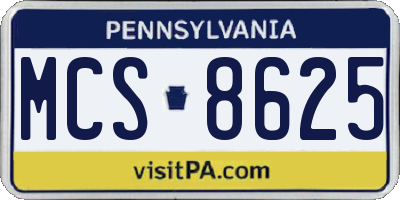 PA license plate MCS8625
