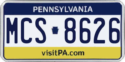 PA license plate MCS8626