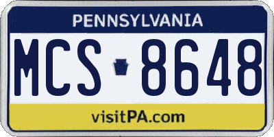 PA license plate MCS8648