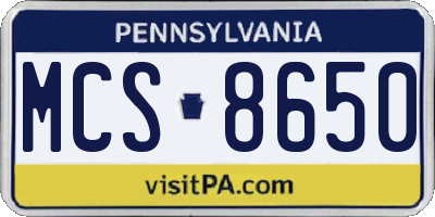 PA license plate MCS8650