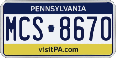 PA license plate MCS8670