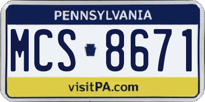 PA license plate MCS8671