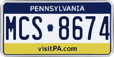 PA license plate MCS8674