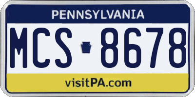 PA license plate MCS8678