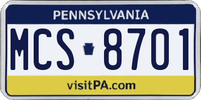 PA license plate MCS8701