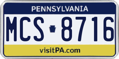 PA license plate MCS8716