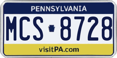 PA license plate MCS8728