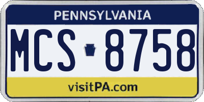 PA license plate MCS8758
