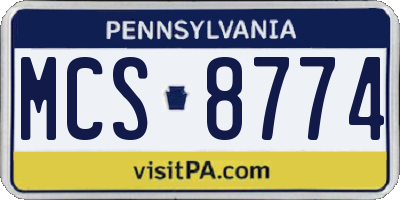 PA license plate MCS8774