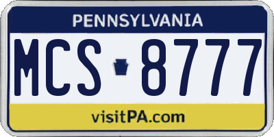 PA license plate MCS8777