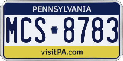 PA license plate MCS8783