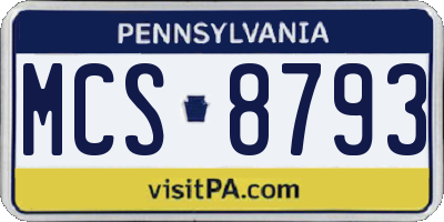 PA license plate MCS8793