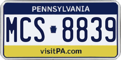 PA license plate MCS8839