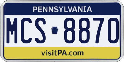 PA license plate MCS8870