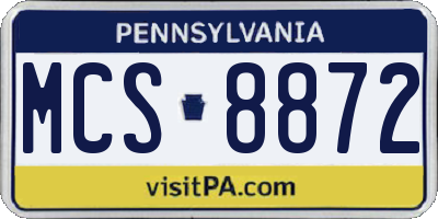 PA license plate MCS8872