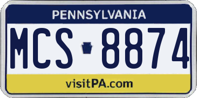PA license plate MCS8874