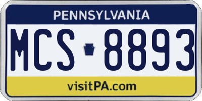 PA license plate MCS8893