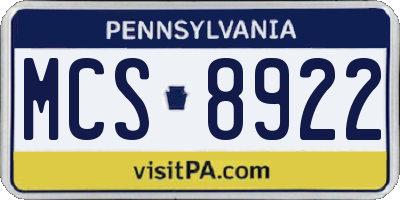 PA license plate MCS8922