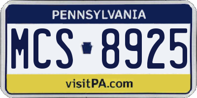 PA license plate MCS8925