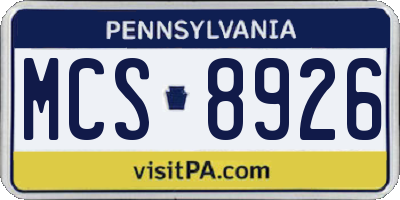 PA license plate MCS8926