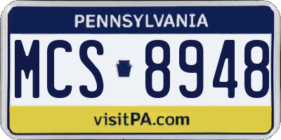 PA license plate MCS8948