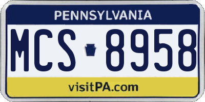PA license plate MCS8958