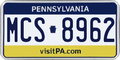 PA license plate MCS8962