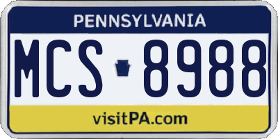 PA license plate MCS8988