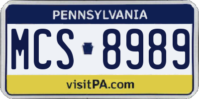PA license plate MCS8989