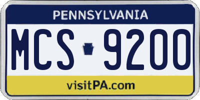 PA license plate MCS9200