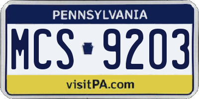 PA license plate MCS9203