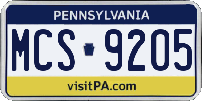 PA license plate MCS9205