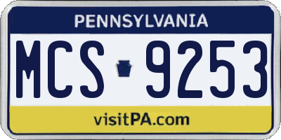PA license plate MCS9253