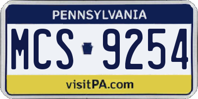 PA license plate MCS9254