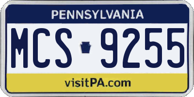 PA license plate MCS9255