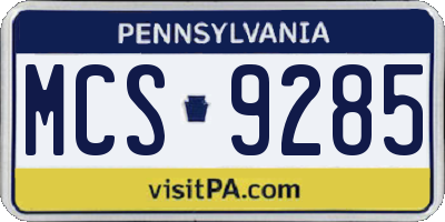 PA license plate MCS9285