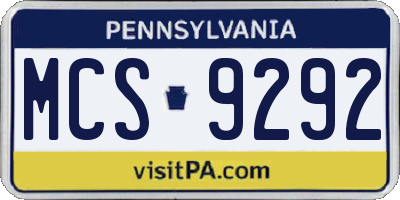 PA license plate MCS9292
