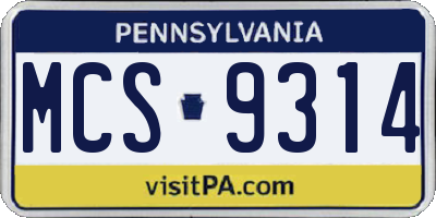 PA license plate MCS9314