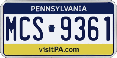 PA license plate MCS9361