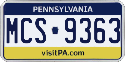 PA license plate MCS9363