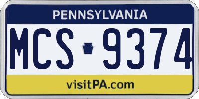 PA license plate MCS9374