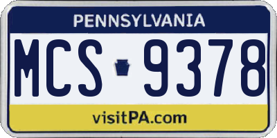 PA license plate MCS9378