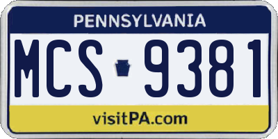 PA license plate MCS9381
