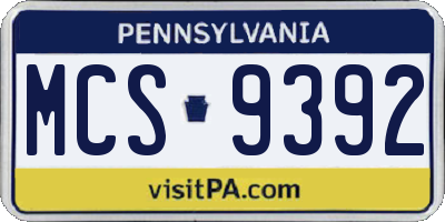 PA license plate MCS9392